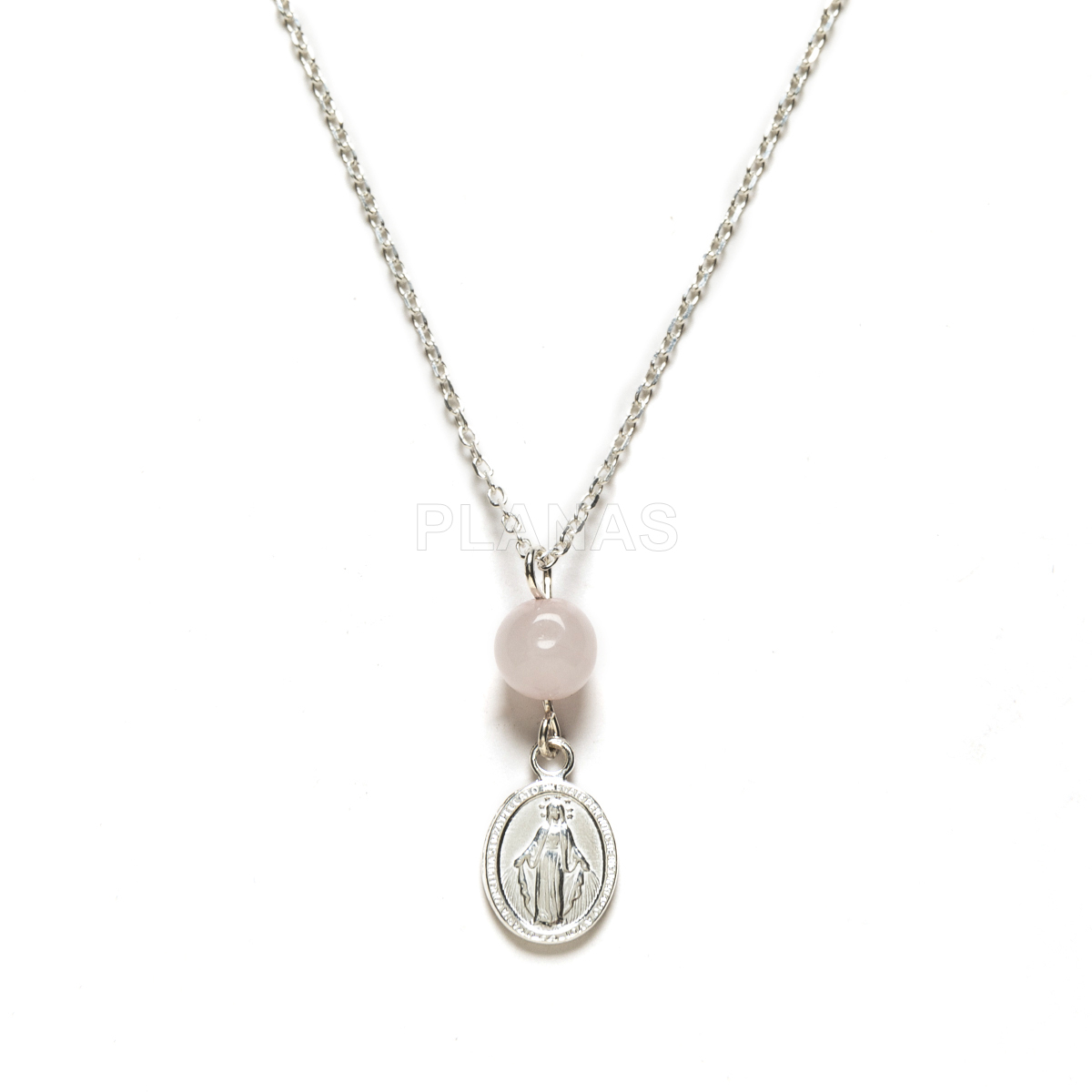 Collar en Plata de ley y Quarzo Rosa. MILAGROSA.