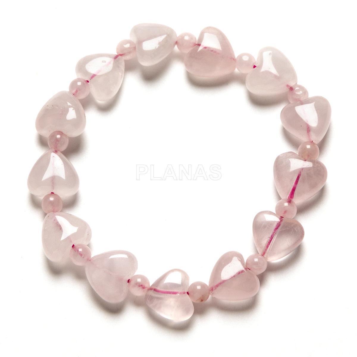 Pulsera elástica Quarzo rosa. CORAZONES. 