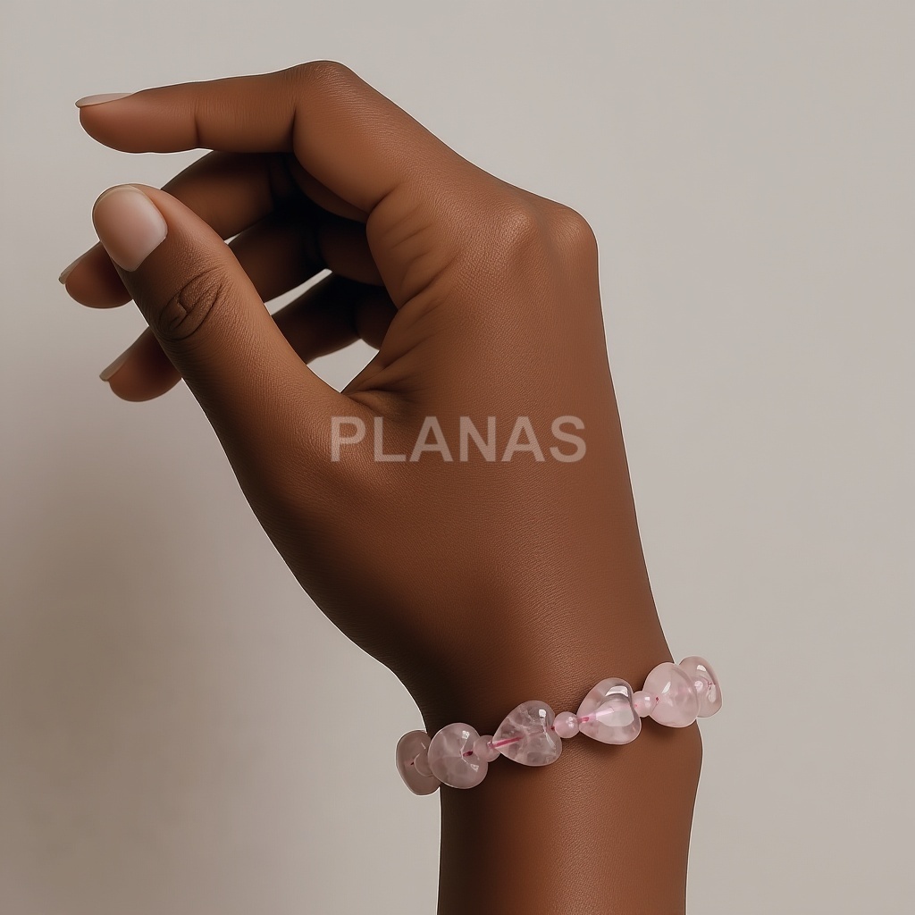 Pulsera elástica Quarzo rosa. CORAZONES. 