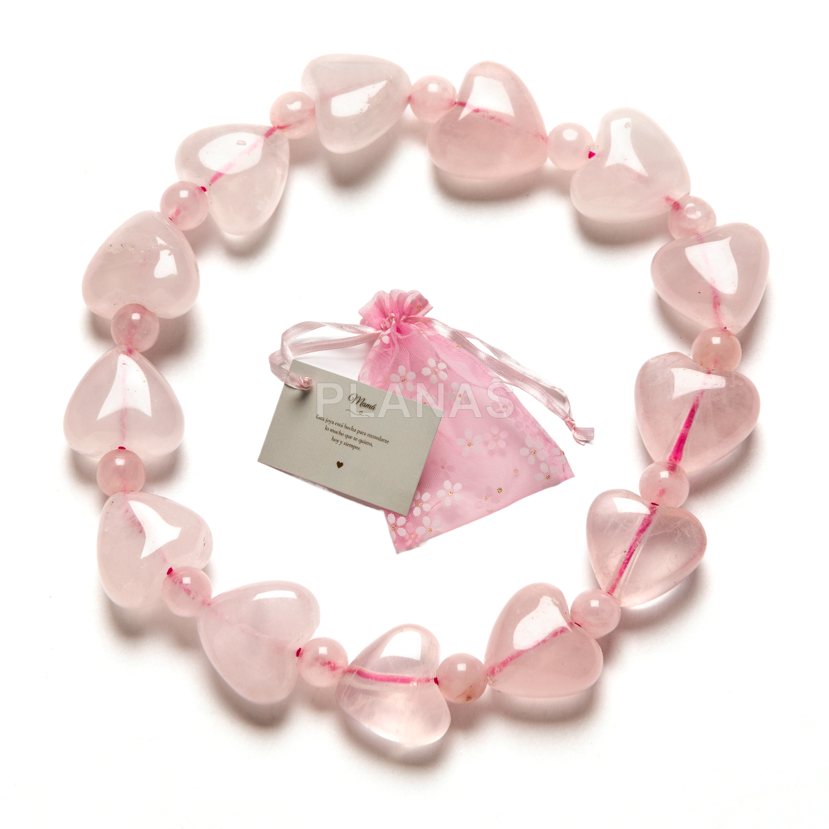 Pulsera elástica Quarzo rosa. CORAZONES. 