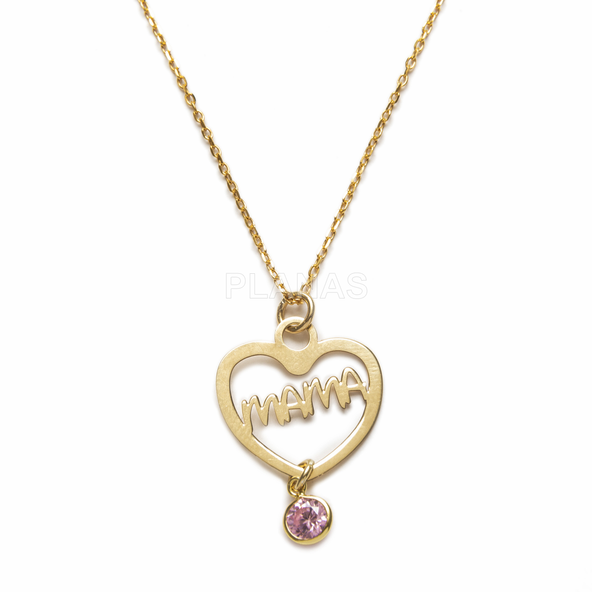 Colar em prata de lei e banhado a ouro com zircônia cúbica rosa. mama.