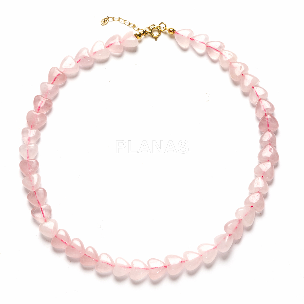 Colar para mãe em prata de lei e banhado a ouro com corações de quartzo rosa de 10 mm.  