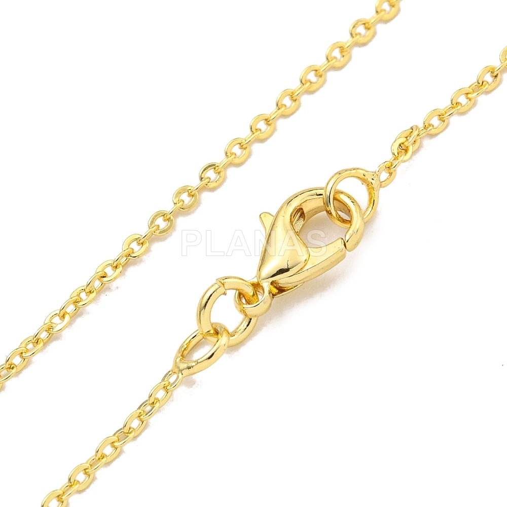 Conjunto de 10 correntes de latão banhadas a ouro 18k. 46+7cm.