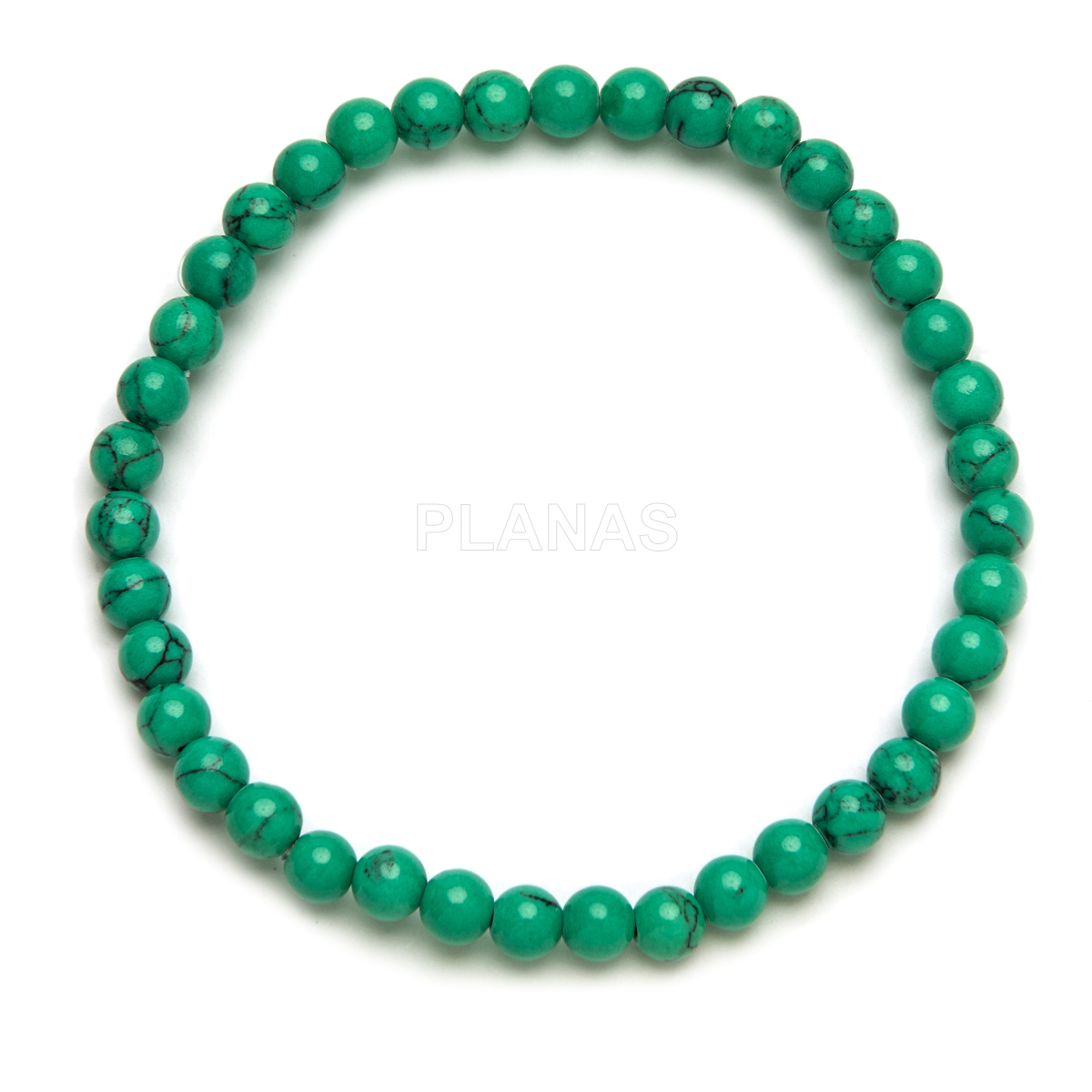 Pulseira elástica com turquesa e coral reconstituídos. 