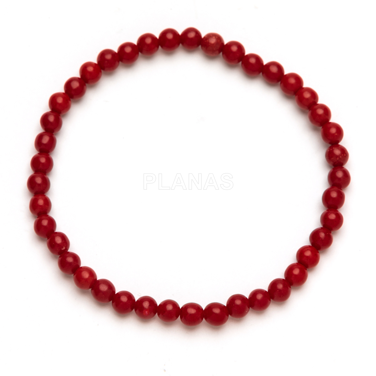 Pulseira elástica com turquesa e coral reconstituídos. 