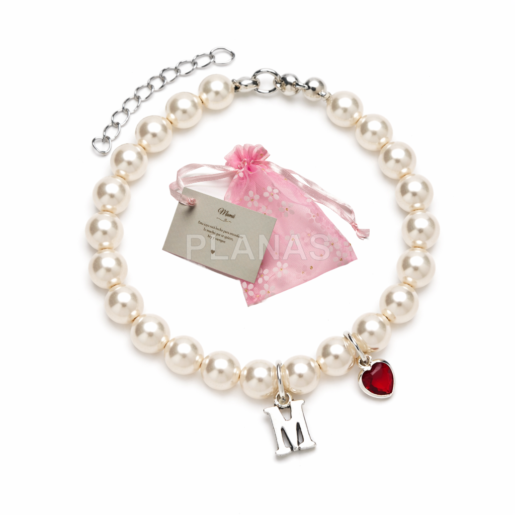 Pulsera en Plata de ley y circonita de Corazón .MAMA.