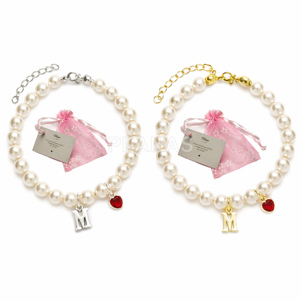 Pulsera en Plata de ley y circonita de Corazón .MAMA.