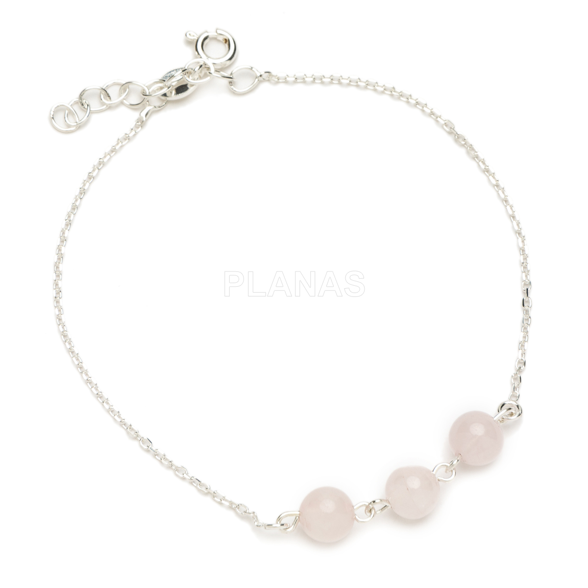 Pulseira para a mãe em prata de lei e quartzo rosa.