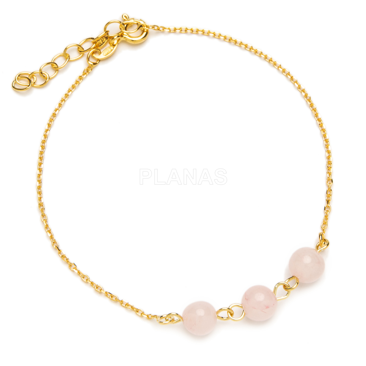 Pulseira para mãe em prata de lei com banho de ouro e quartzo rosa.