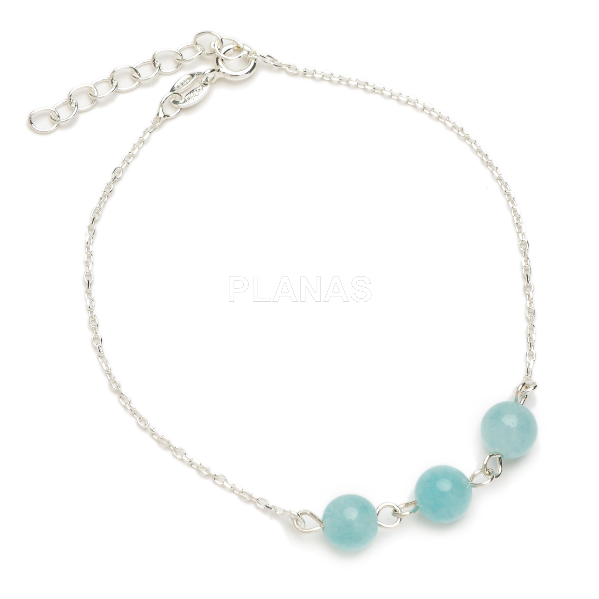 Pulseira para a mãe em prata de lei e água-marinha.