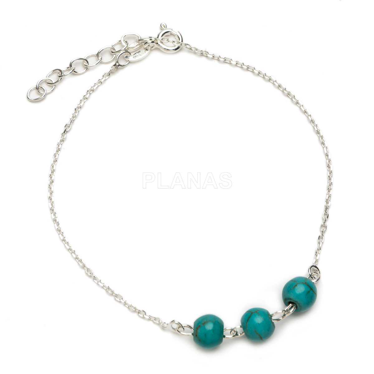 Pulseira em prata de lei e turquesa.