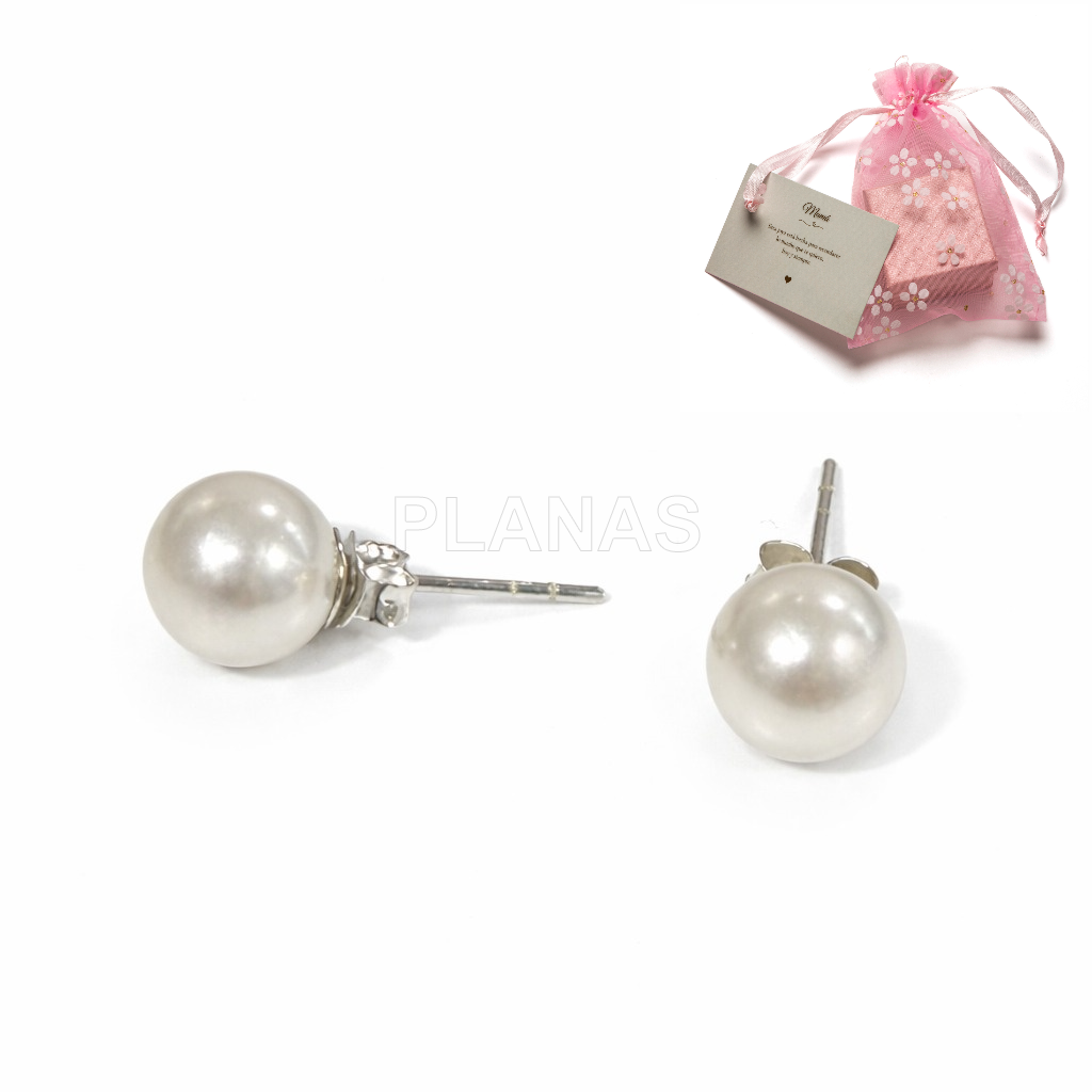 Pendientes en plata de ley y Perla Nacarada de 8mm.