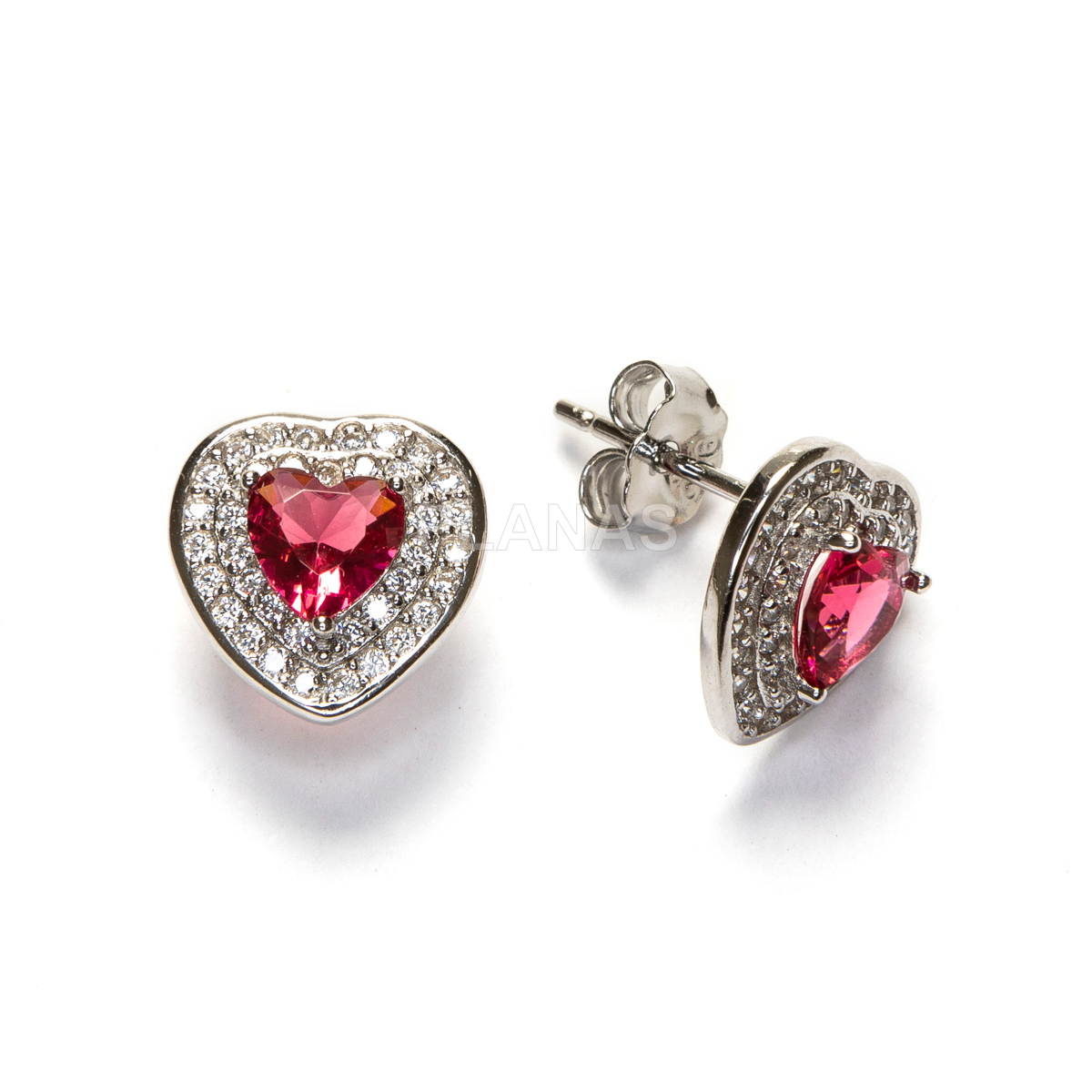 Pendientes en Plata de ley Rodiada y Circonitas. CORAZÓN.