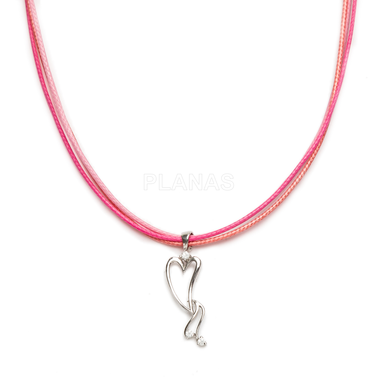 Collar en plata de ley y cordones rosas. CORAZÓN.