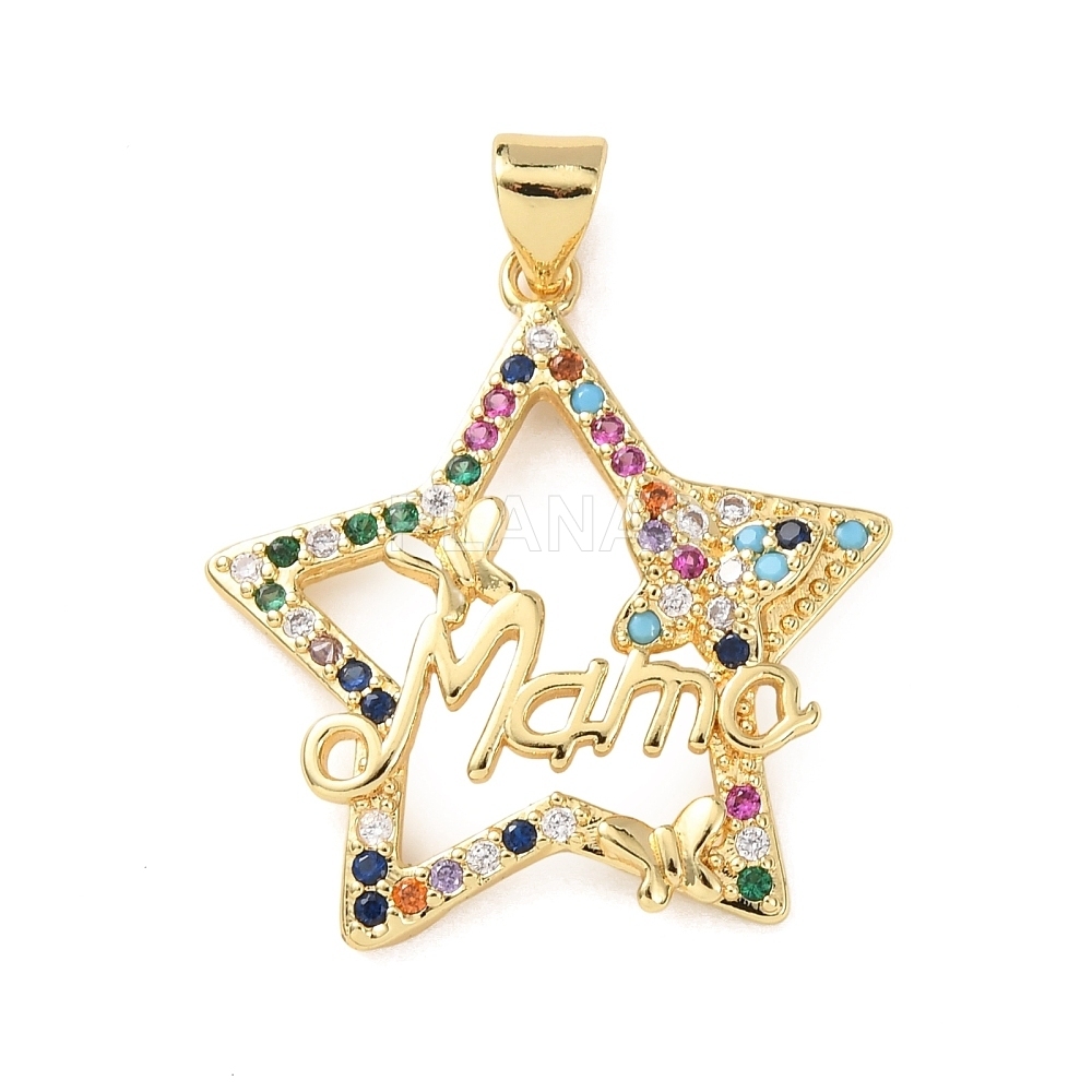 Colgante en latón y  circonitas de colores. MAMA. 