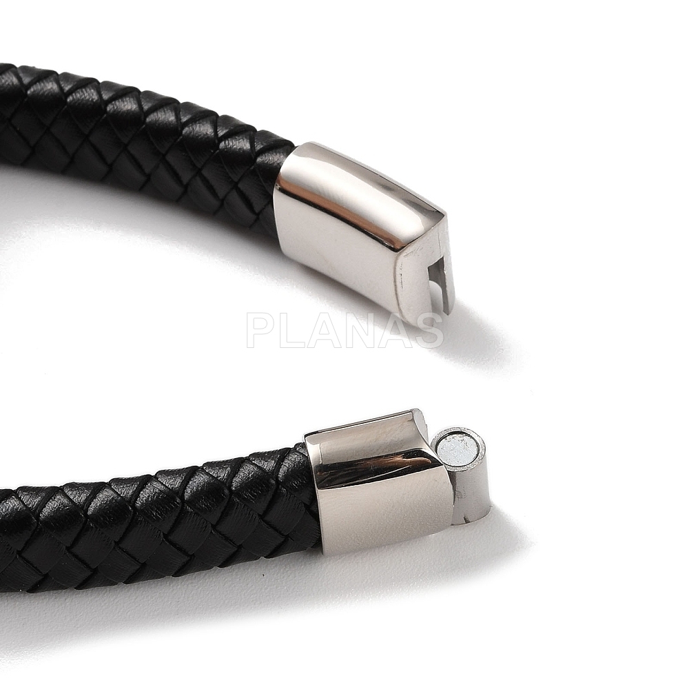 Pulsera en Cuero y Acero Inoxidable.  