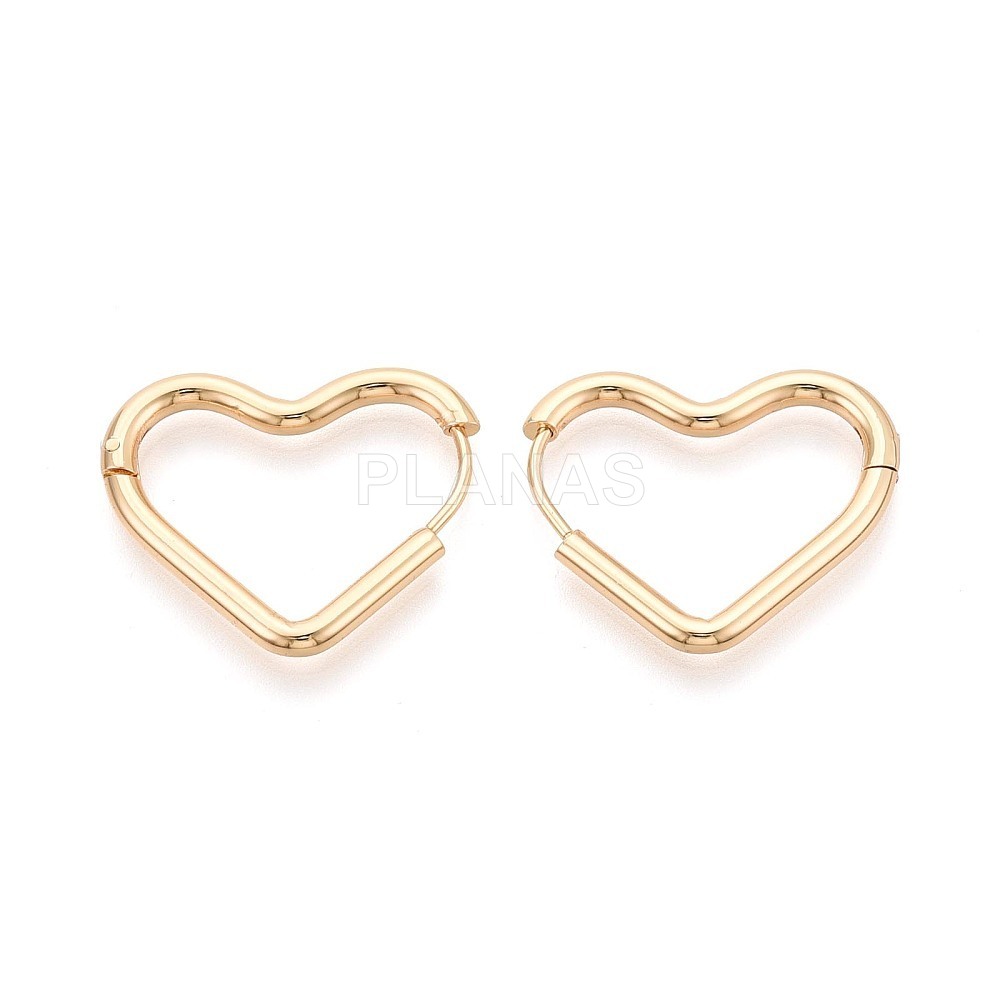 Aros en Acero Inoxidable 304 y chapado oro 18k.  CORAZÓN.