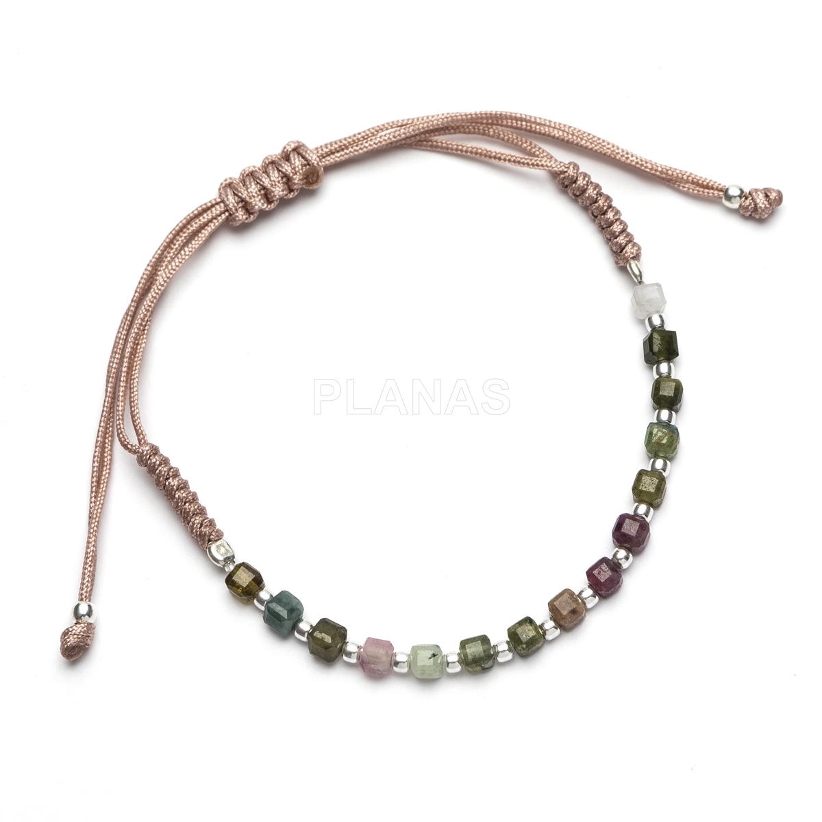 Pulseira de macramê em prata de lei com minerais naturais. 