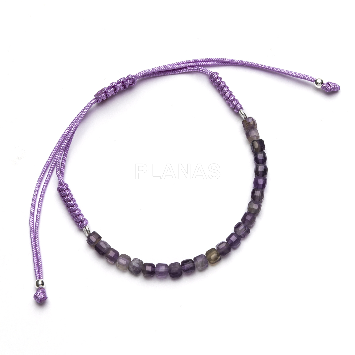 Pulseira de macramê em prata de lei com minerais naturais. 