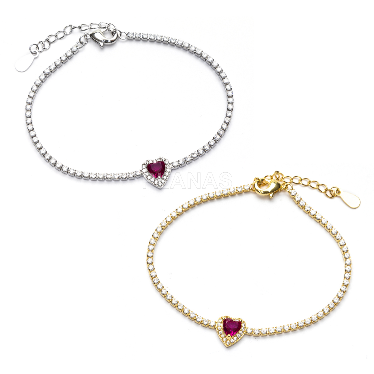 Pulseira de latão com zircônia cúbica. coração.