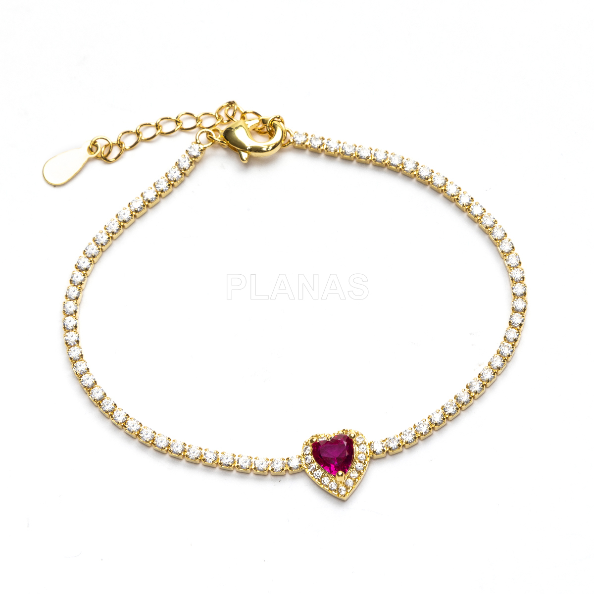 Pulseira de latão com zircônia cúbica. coração.