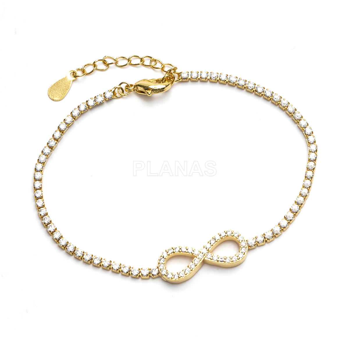 Pulseira de latão com zircônia cúbica. infinito.