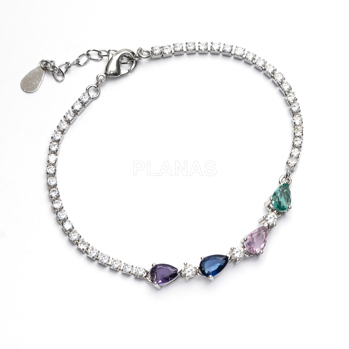 Pulseira em latão com zircônias cúbicas coloridas.  