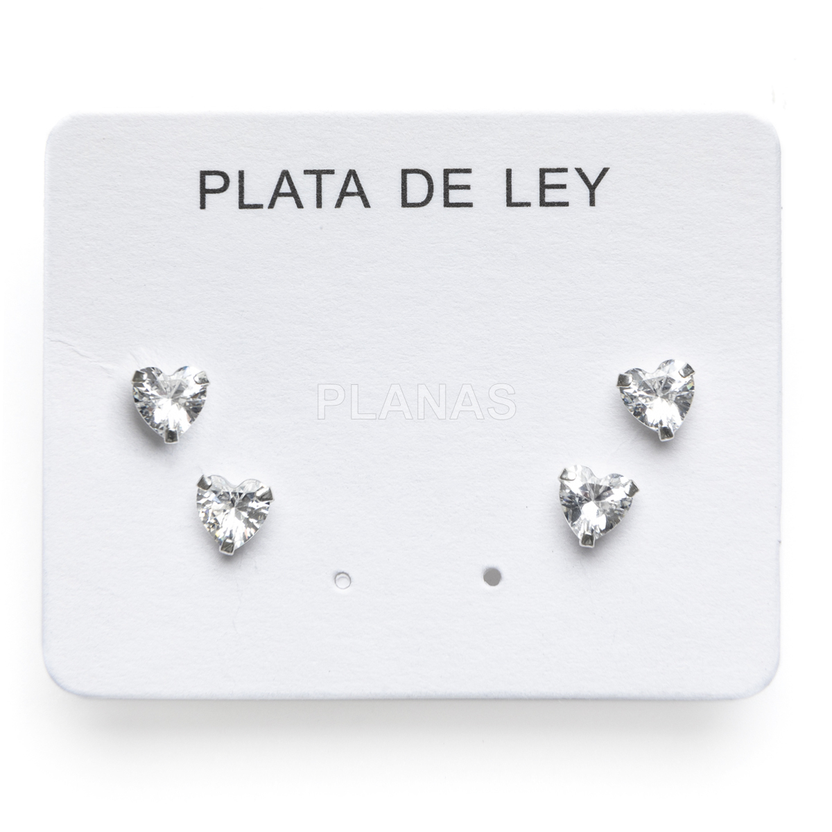 Exibição de 2 pares de brincos em prata de lei com zircônias cúbicas. corações.