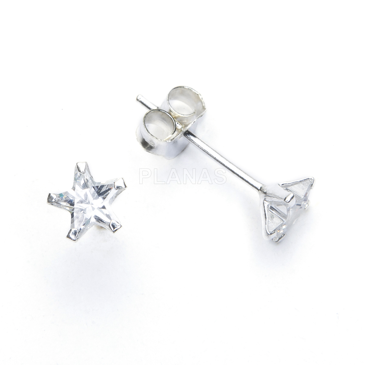 Brincos em prata de lei e zircônias cúbicas. estrelas.