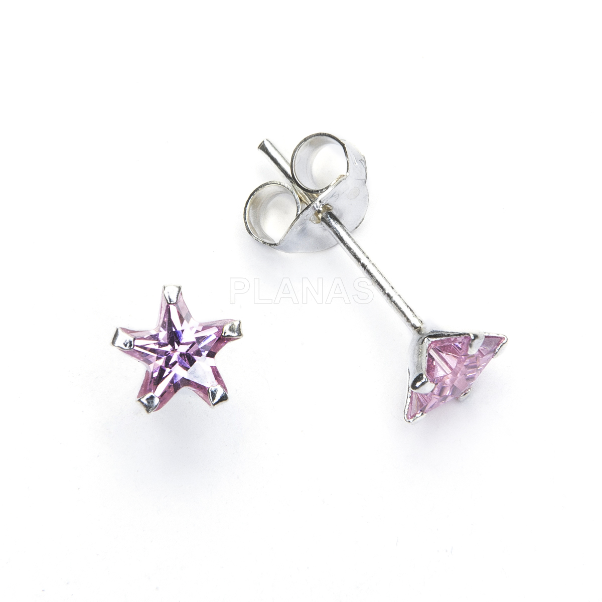 Brincos em prata de lei e zircônias cúbicas. estrelas.