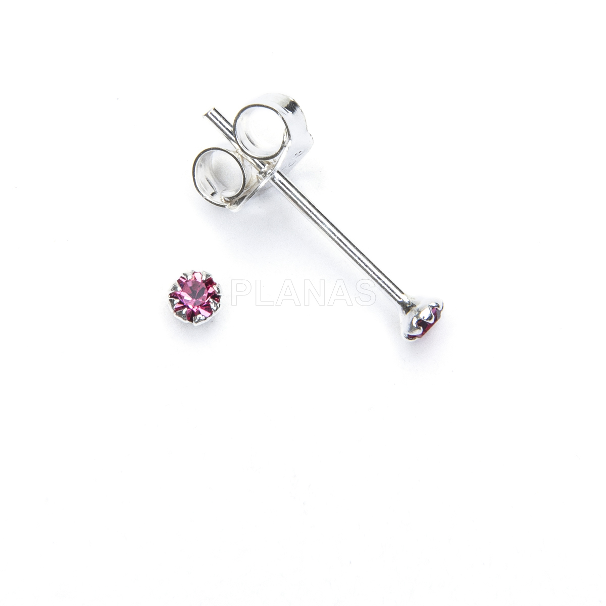 Brincos em prata de lei e zircônia cúbica. 2mm.