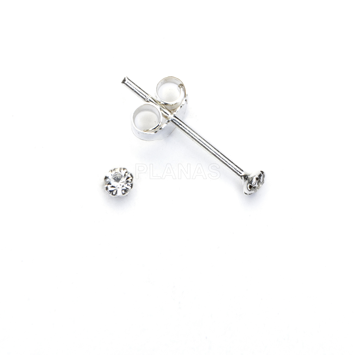 Brincos em prata de lei e zircônia cúbica. 2mm.