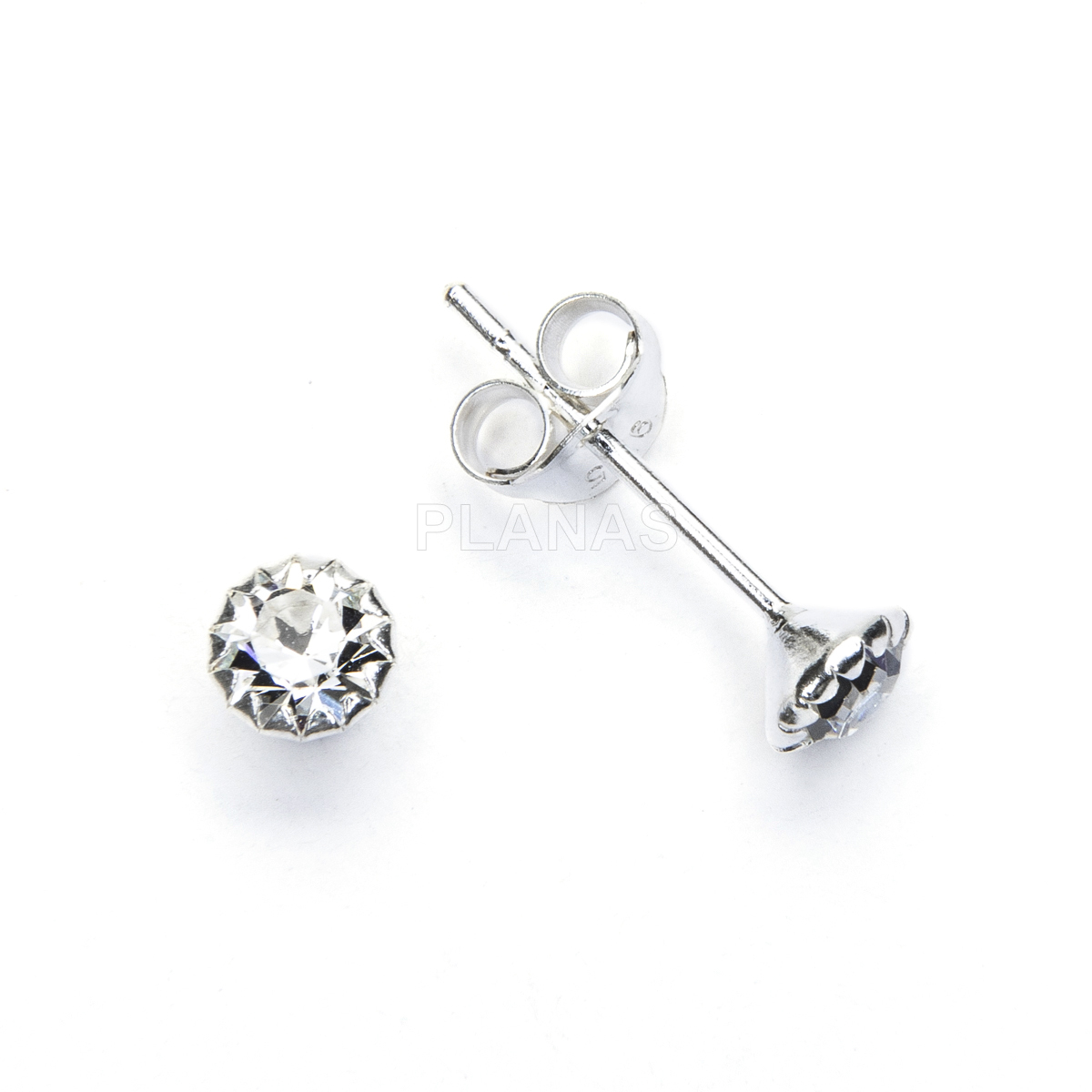 Brincos em prata de lei e zircônia cúbica. 4mm.