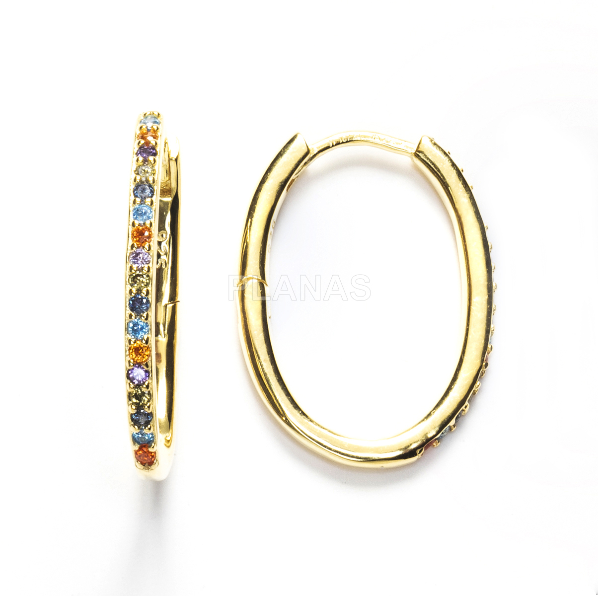 Argolas em latão com zircônias cúbicas coloridas. 