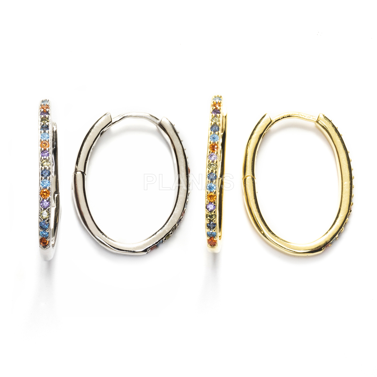 Argolas em latão com zircônias cúbicas coloridas. 