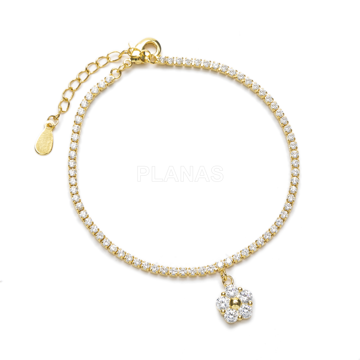 Pulsera en latón con circonitas blancas. FLOR.