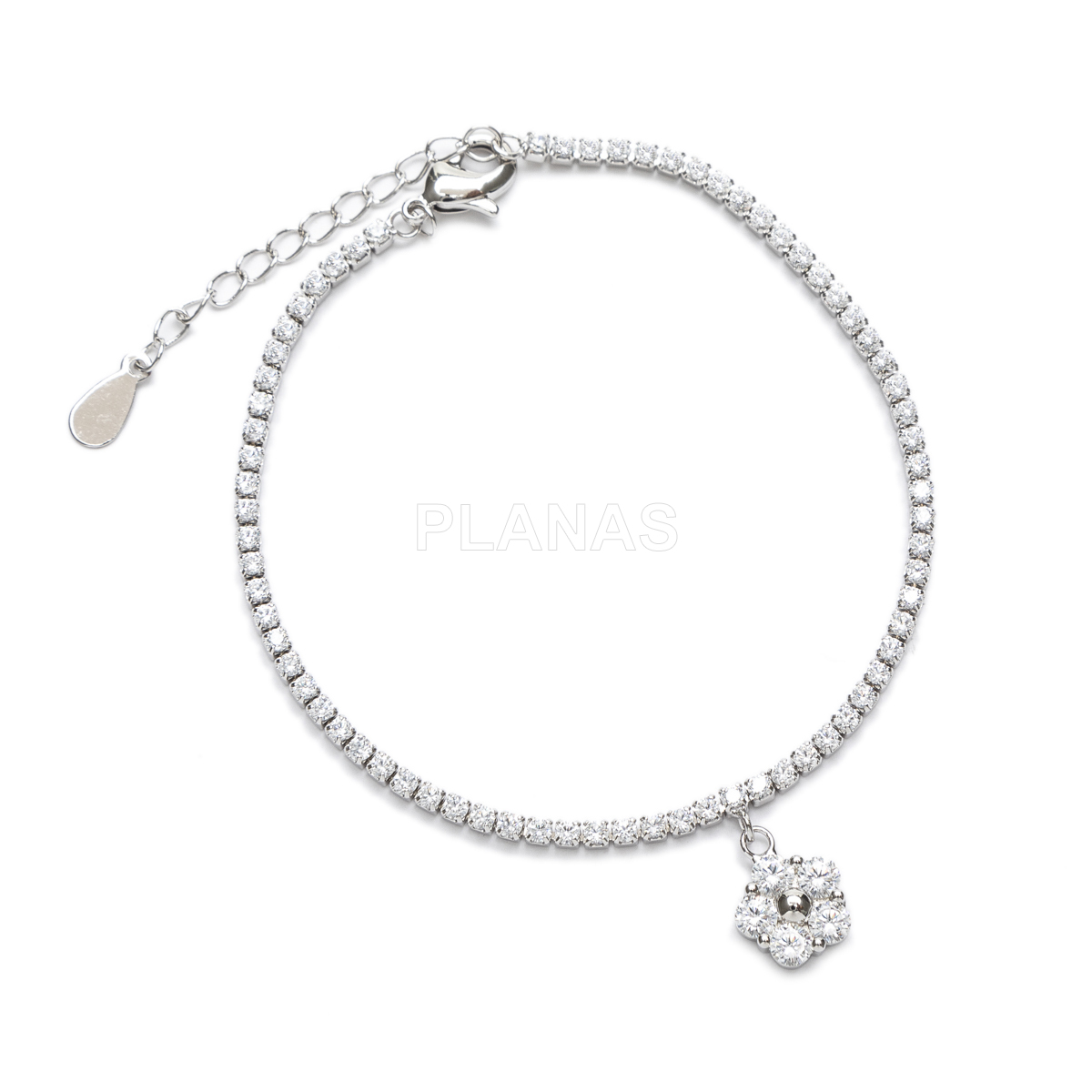 Pulsera en latón con circonitas blancas. FLOR.