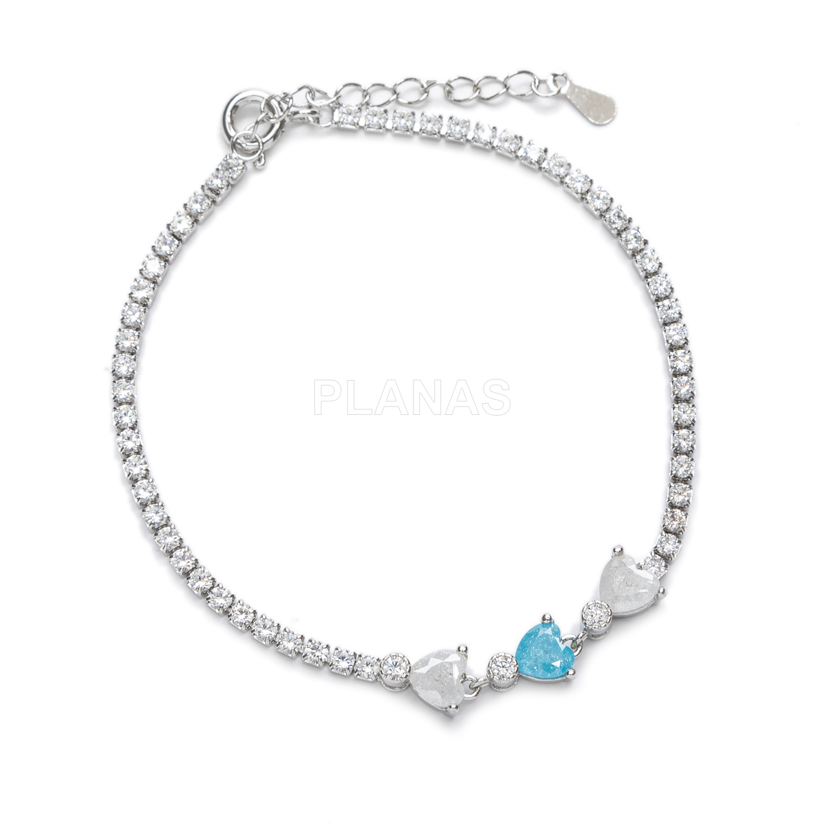 Pulsera en latón con circonitas blancas. CORAZONES.