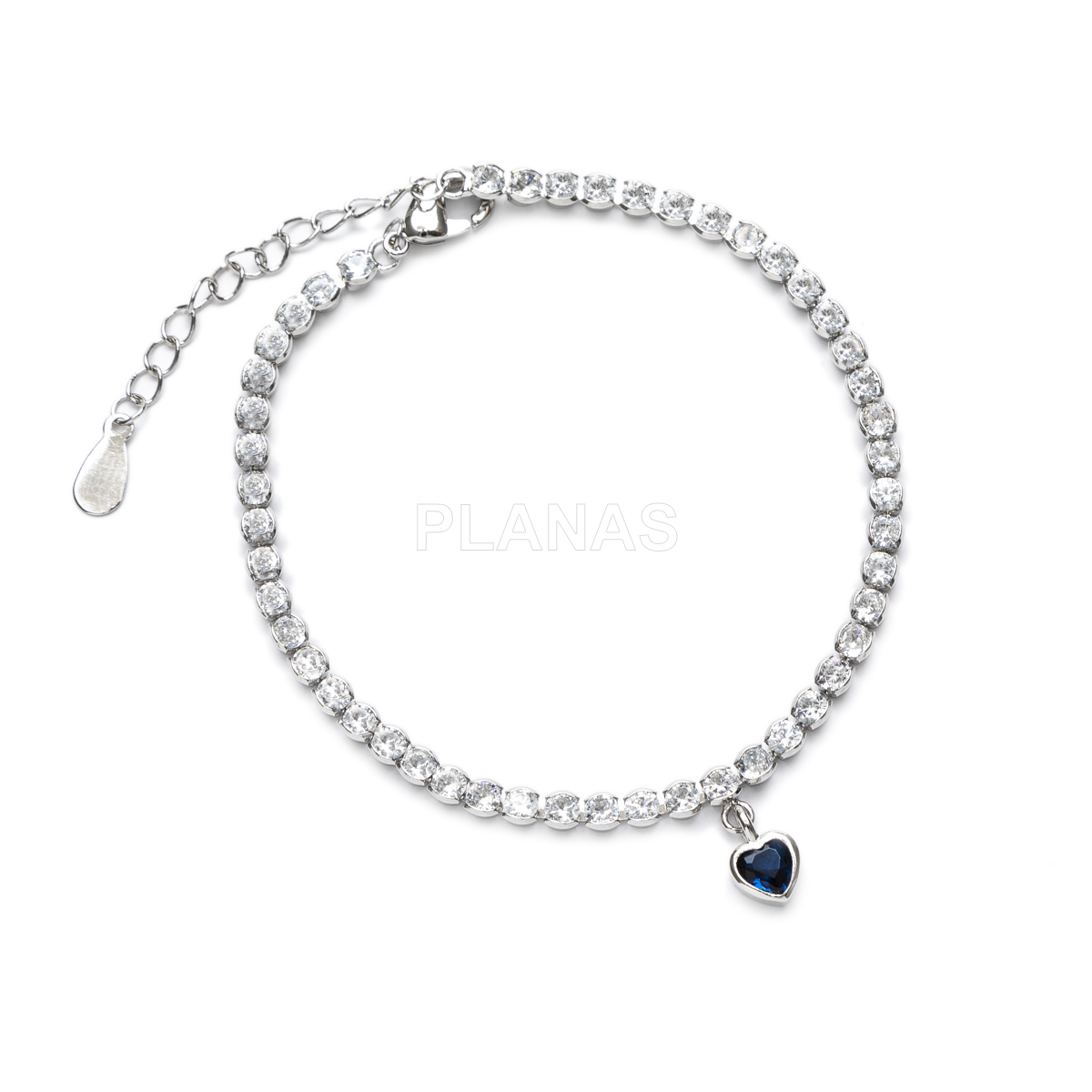 Pulsera en latón con circonitas blancas y Saphire. CORAZON.