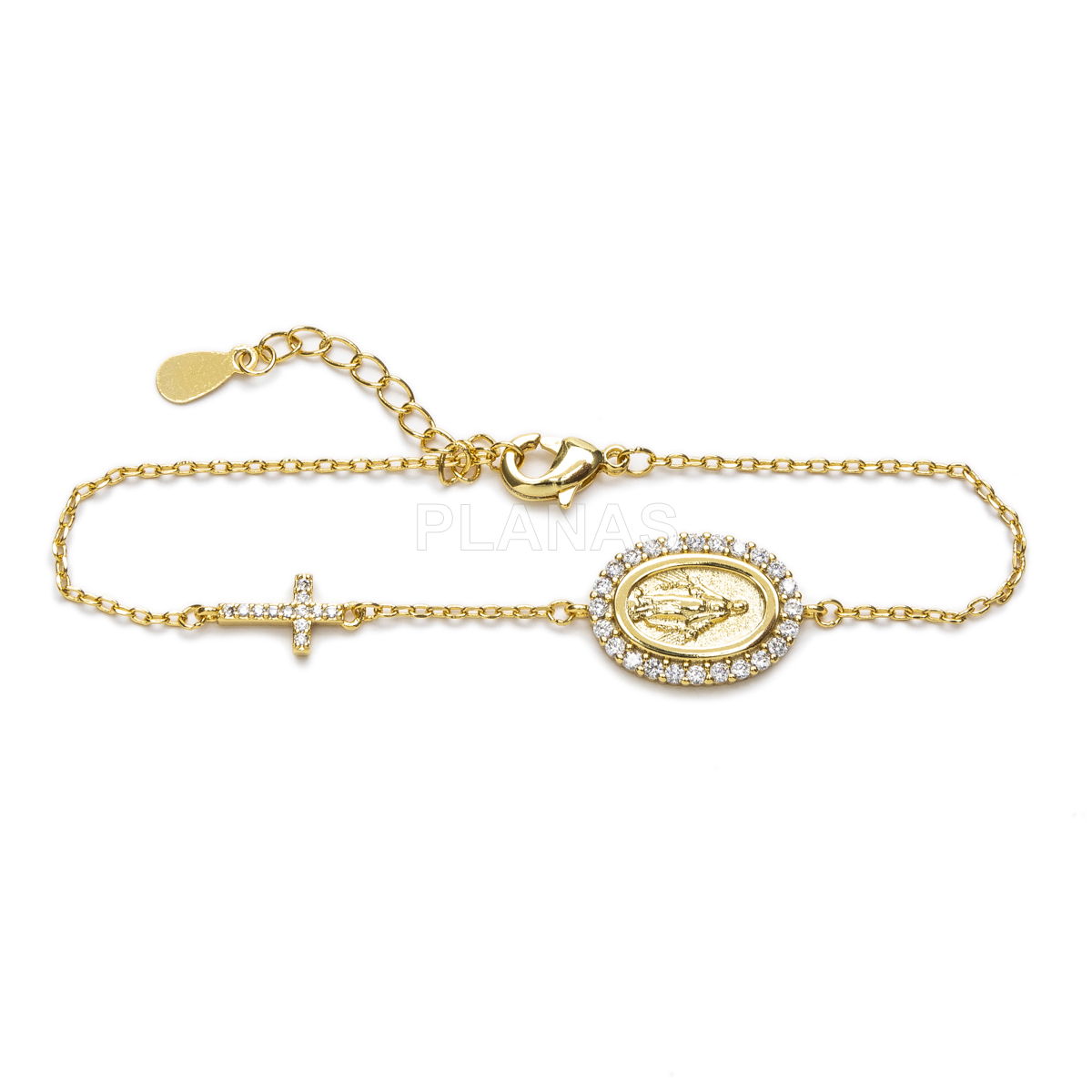 Pulsera en latón con circonitas blancas.  MILAGROSA Y CRUZ.