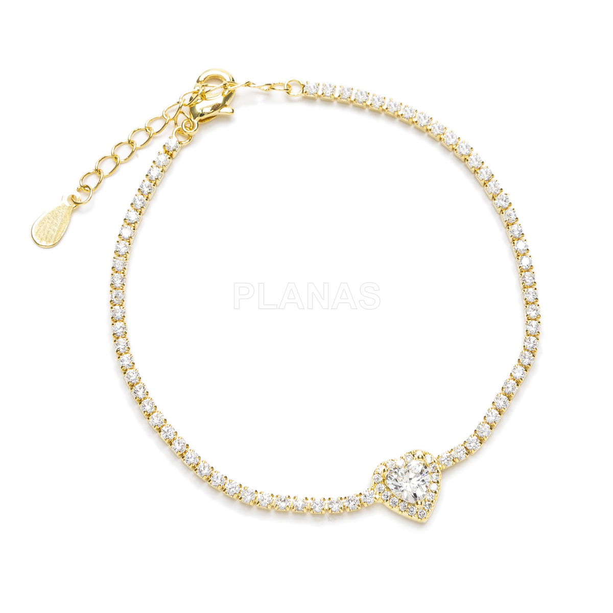 Pulsera en latón con circonitas blancas. CORAZÓN.