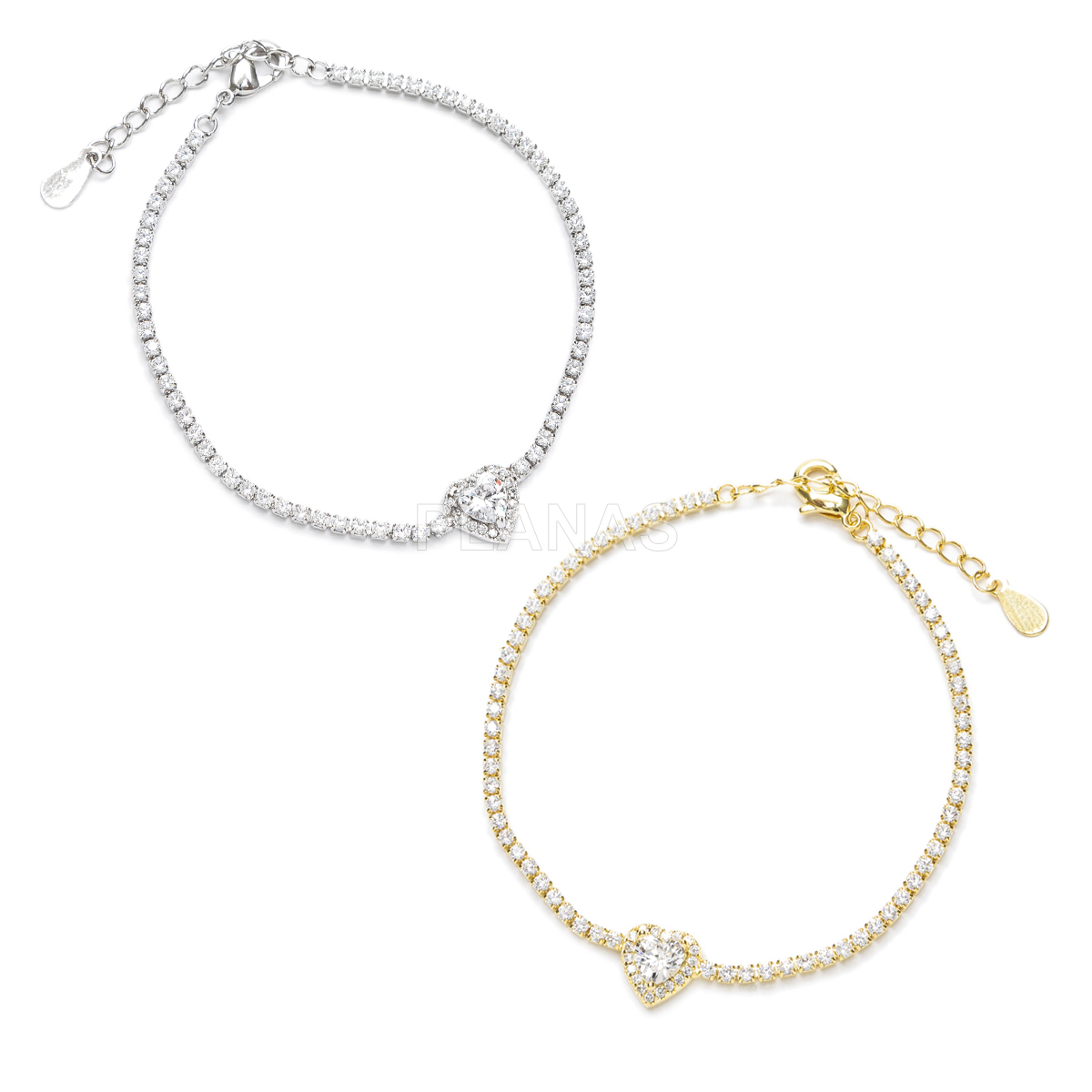 Pulsera en latón con circonitas blancas. CORAZÓN.