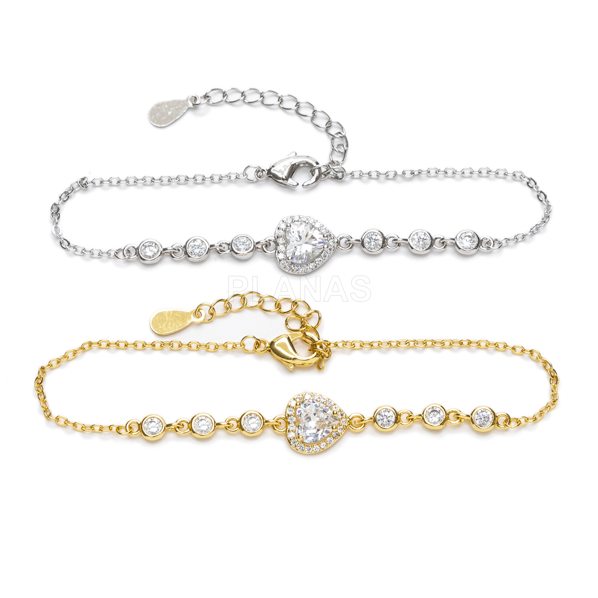 Pulsera en latón con circonitas blancas. CORAZÓN.