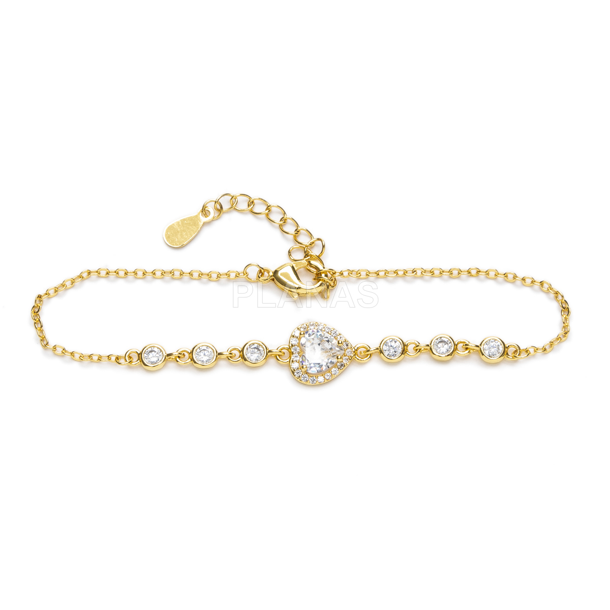Pulsera en latón con circonitas blancas. CORAZÓN.