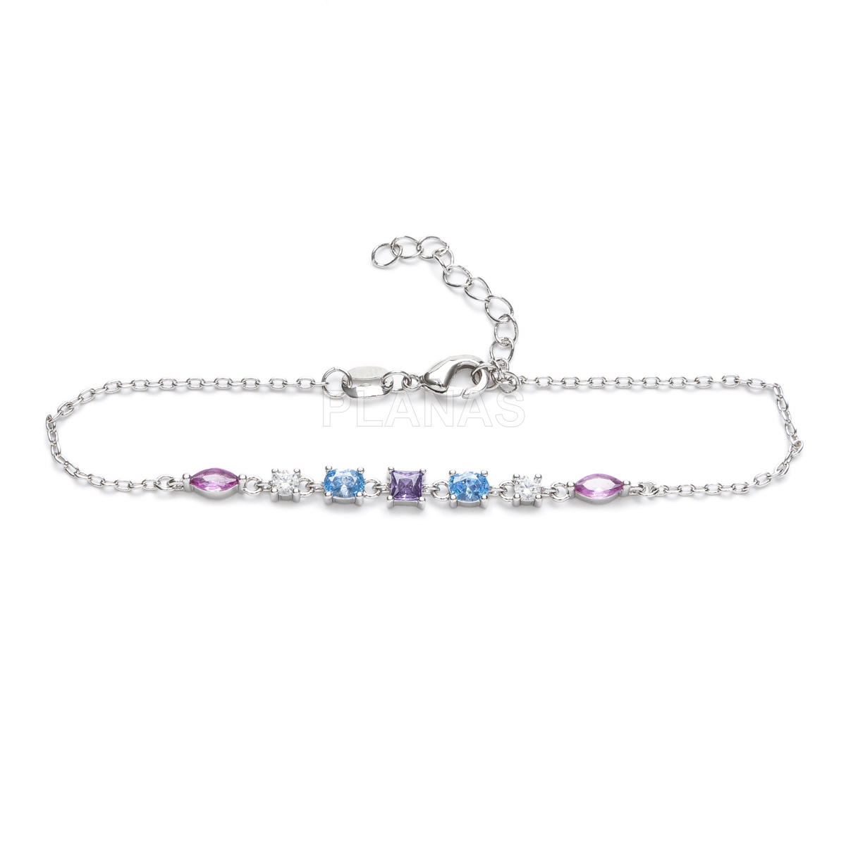 Pulsera en latón con circonitas de colores.  