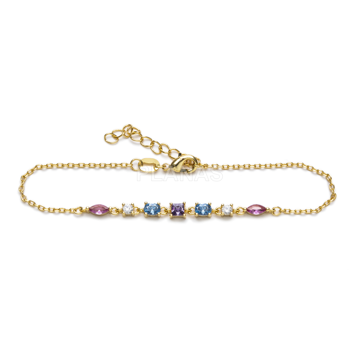 Pulsera en latón con circonitas de colores.  