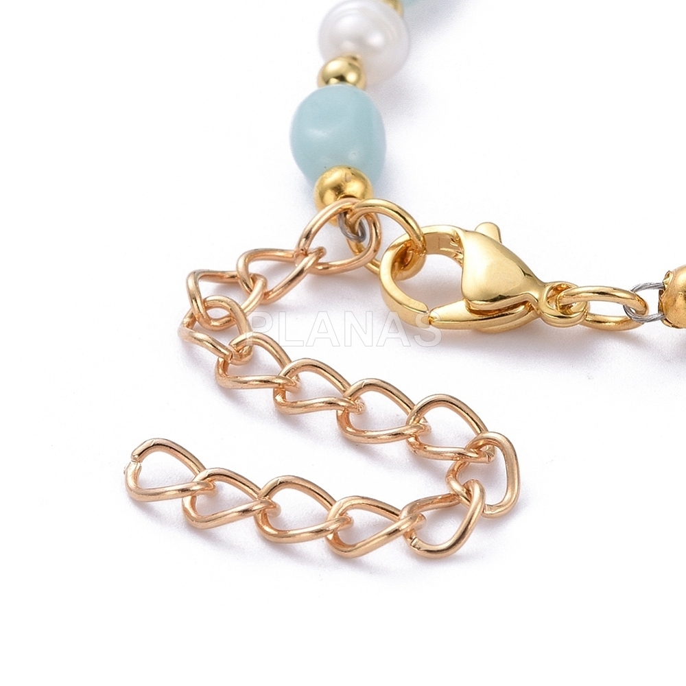 Pulsera con amazonite natural y perlas cultivadas.
