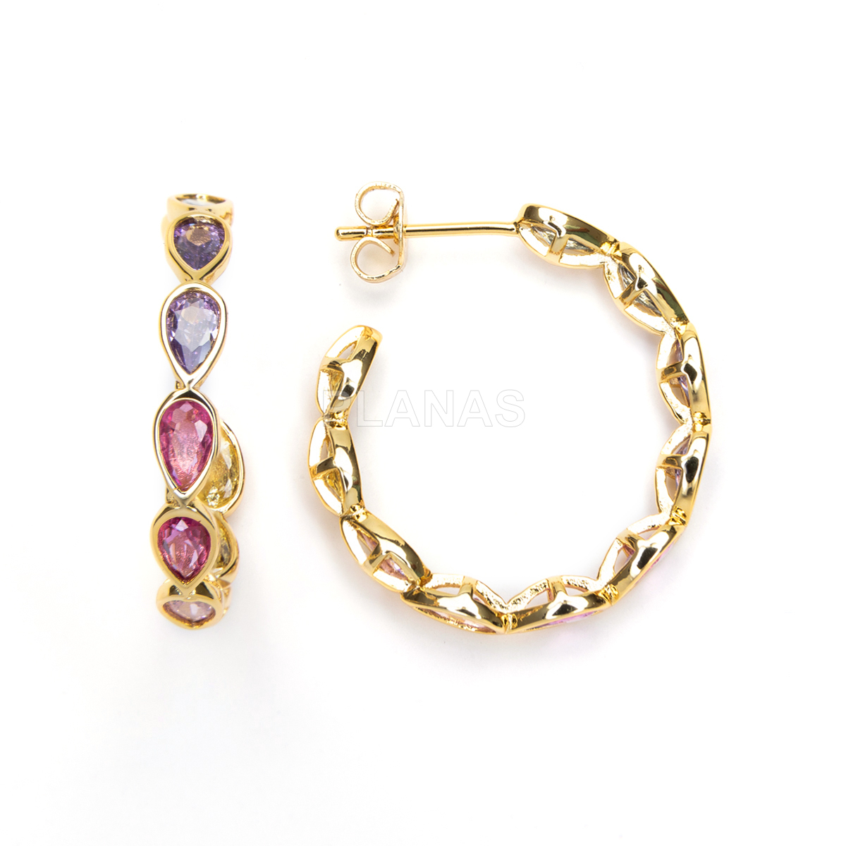 Aros en Latón y Circonitas de colores. 