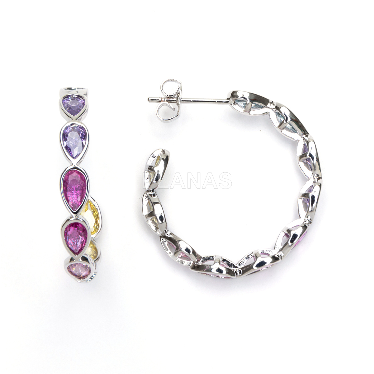 Aros en Latón y Circonitas de colores. 