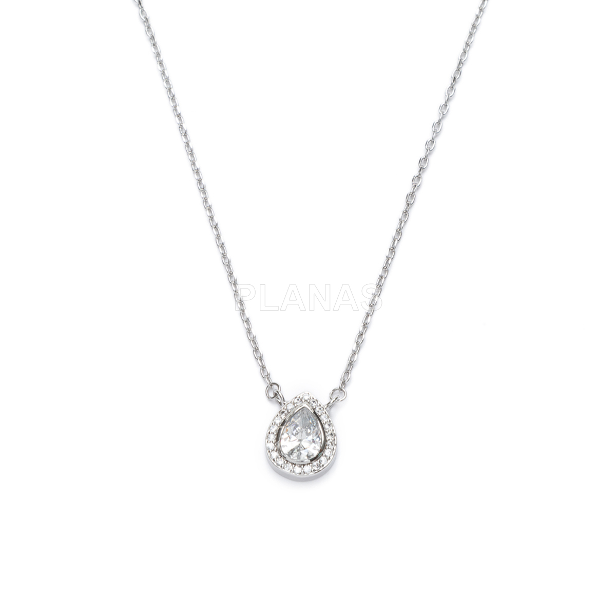 Colar em latão e zircônia cúbica. formato de gota.  